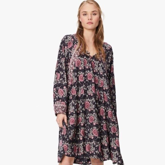 💕NATALIE MARTIN💕 Fiore Short Dress ~ Vintage Flowers Black Purple Medium - Picture 1 of 12